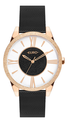 Relógio Euro Feminino Glitz Preto Cor do bisel Rosê Cor do fundo Transparente