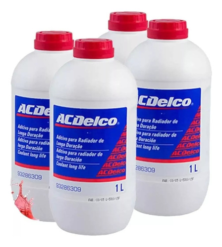 Kit 4 Litros Aditivo Radiador Concentrado Acdelco 93286309 A