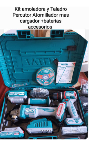 Kit Taladro Atorn Percut + Amoladora 20v Total Industrial Turquesa 66