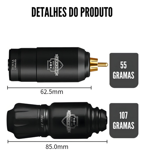 Rocket Pen Mini 12000rpm máquina negra 8V de tatuaje