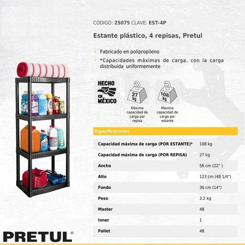 Imagen 2 de 4 de Estantería Plástica Repisa Modulo 4 Estantes Pretul Lusqtoff