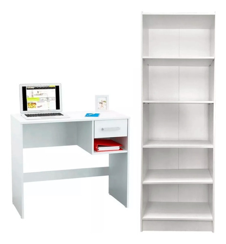 Combo Biblioteca 60x180cm Librero + Escritorio 1 Cajón Hogar Oficina Blanco O Wengue @