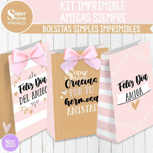 Kit Imprimible Bolsitas Simples Día Del Amigo Amigas Siempre