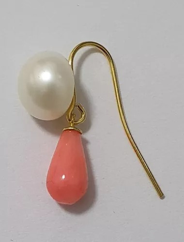 Aros Perlas Blancas 11mm Coral Piel De Angel Plata25 Oro18k