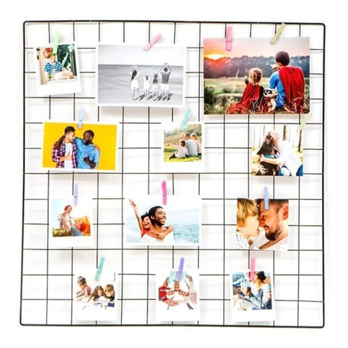 Painel Fotos Memory Board 60x60 Preto Com Prendedores Full Aramado