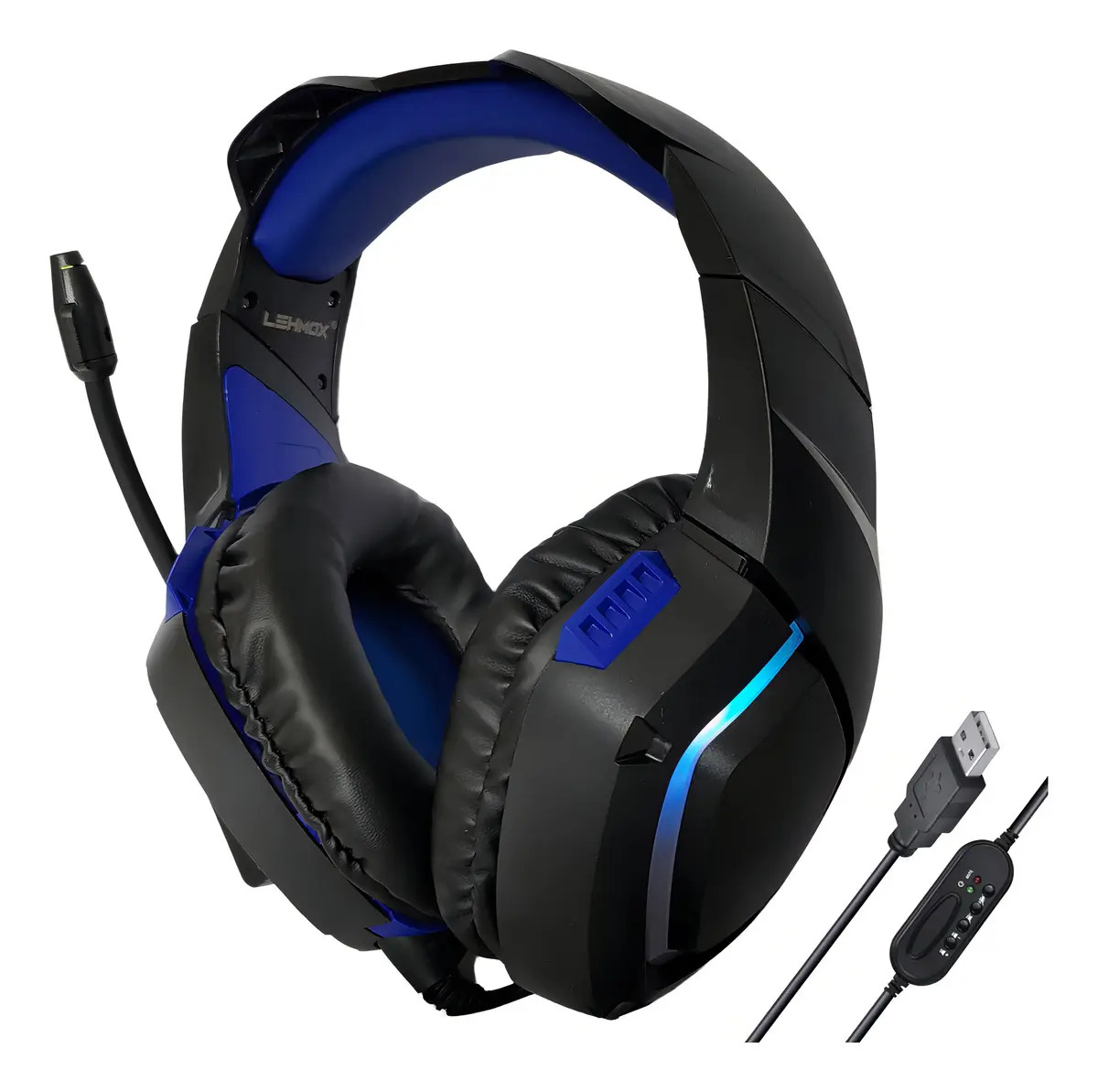 Fone De Ouvido C/ Microfone Headset Gamer Led Com Fio Usb Cor Azul