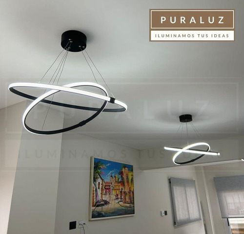 Colgante De 2 Anillos Led Luz Por Afuera 44/60cm Puraluz