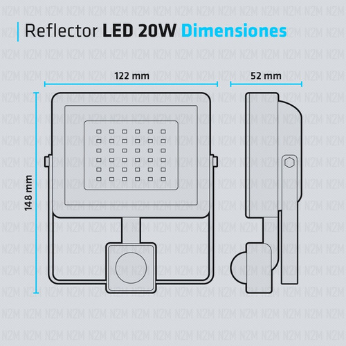 Reflector Led 20w iMac Con Sensor Movimiento Alta Potencia Exterior