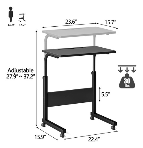 Escritorio De Pie Ajustable Portátil Negro Con Soporte Para