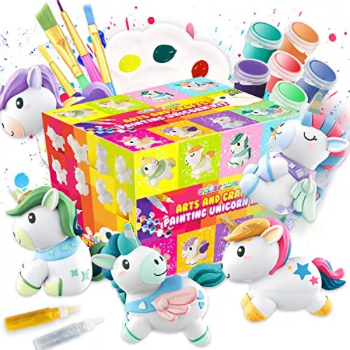 Springflower Unicorn Gift Toys for 3 4 5 6 7 8 Years Old Girls - Unicorn Arts and Crafts Painting Kit Including 8 Cute Looking Unicorn Figures, DIY