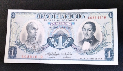 Billete De 1 Peso Año 1959, Primera Fecha, Estado 9