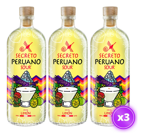 3x Pisco Secreto Peruano Sour Limón 1 Litro