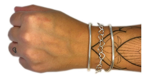 Promoção Kit Trio 3 Pulseiras Femininas Prata 925 Legítima