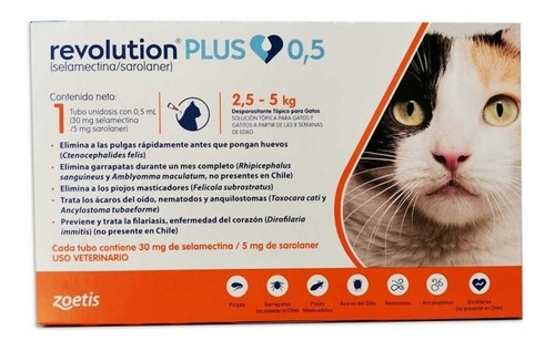 Imagen 2 de 4 de Revolution Plus Gato 2.5 A 5kg Antiparasitario Int / Externo