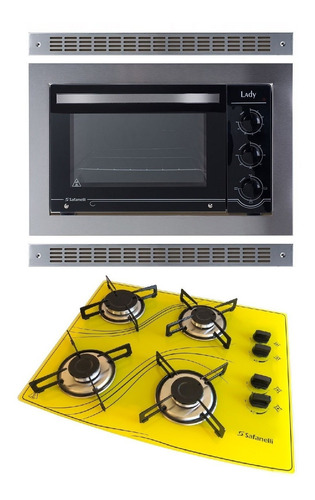 Kit Forno De Embutir 45l + Cooktop 4 Bocas Amarelo +nfe