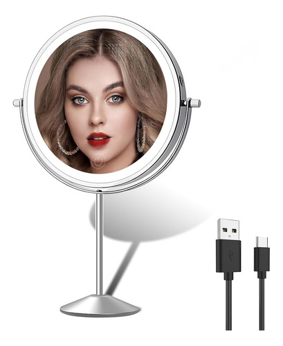 Espejo De Maquillaje Iluminado 8 Con Aumento 10x