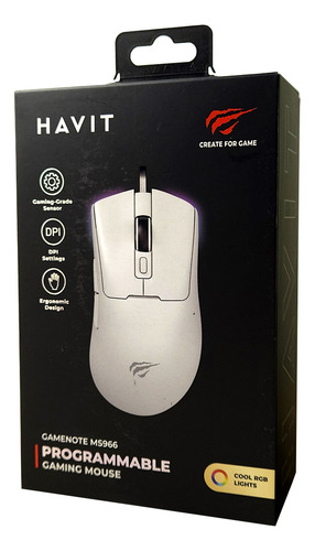 Ratón para jugadores Havit Ms966 de 12000 Dpi, 7 botones, color blanco