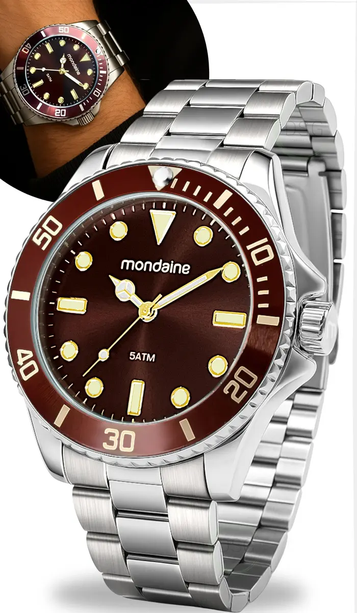 Relógio De Pulso Mondaine 32549g0mvne1 Com Corria De Aço Inoxidável Cor Prateado - Fondo Marrom
