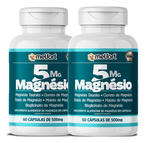 2 X 5magnésios Malato Taurato Bisglicinato Cloreto 120 Cáps Sabor Sem Sabor