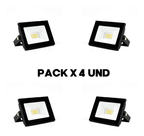 Imagen 2 de 8 de Reflector Led 10w Slim Bajo Consumo Exterior Ip65 Pack X4