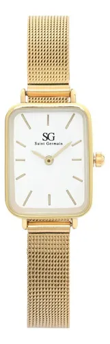 Relógio Feminino Saint Germain Quadrado Square Chelsea Gold Cor da correia bisel Dourado Cor do fundo Branco