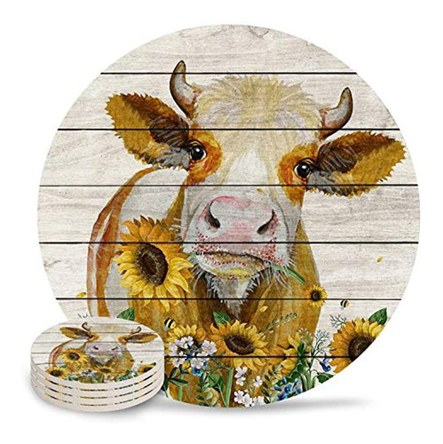 Posavasos Absorbentes De Cerámica Natural Con Diseño De Vaca