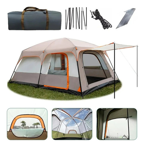 Carpa 12 Personas Impermeable Con Doble Capa Y Ventilación