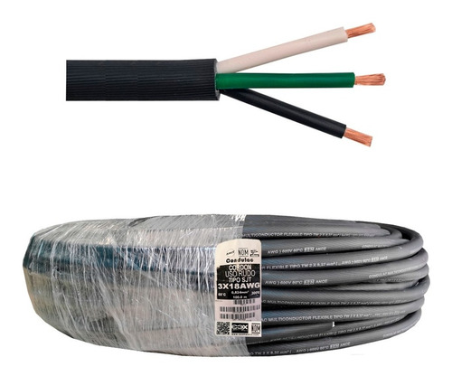 Cable Uso Rudo 3 X 18 Cobre X 25 Metros