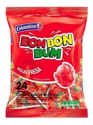 Chupetes Coyac Bon Bon Bum Sabor A Frutillas De 24 Unidades