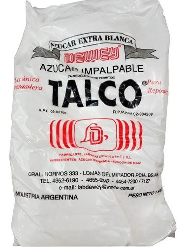 Azúcar Impalpable Talco X 1kg - Envíos Todo El País - Dewey