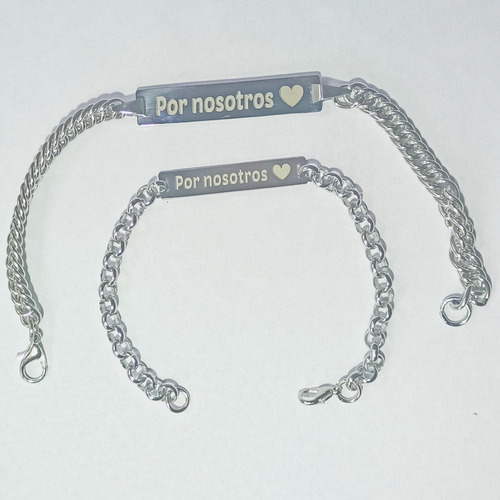 Imagen 3 de 10 de Pulsera Acero Quirurgico Personalizada Identidad 2 Unidades