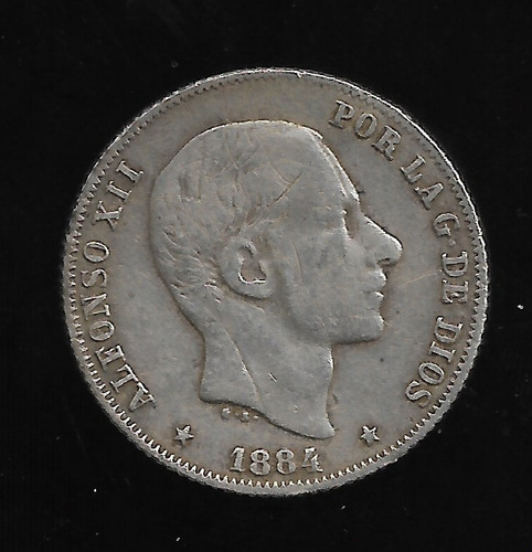 Islas Filipina 20 Centimos 1884 Plata Km #149  Mb+