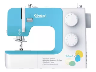 Máquina de coser recta Godeco Talent portable blanca y celeste 220V