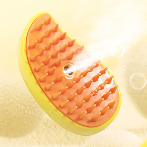 3 In 1 Depilación Cepillo De Vapor Para Mascotas Peine Cepillo Automático Amarillo Cepillo Eléctrico De Limpieza A Vapor Y Gatos