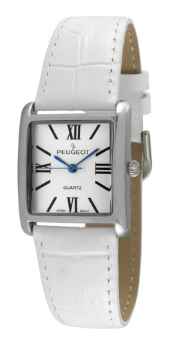 Reloj Mujer Peugeot 3036wt Cuarzo 26mm Pulso Blanco En Cuero