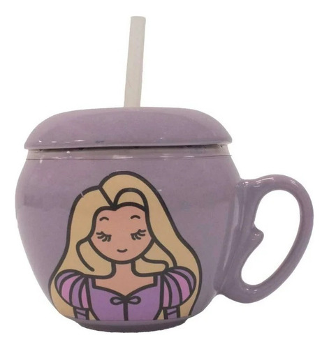 Taza Disney Princesas De Cerámica Con Tapa 240ml 1pz Color Lila Rapunzel