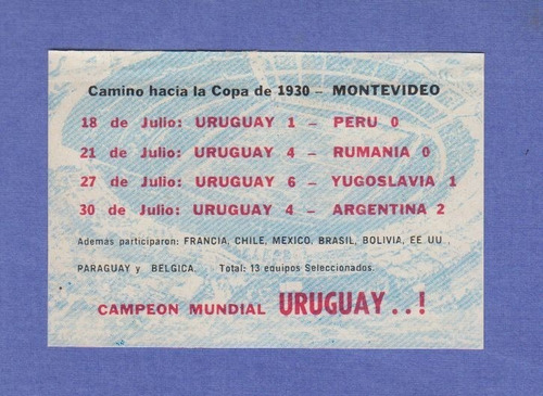 Futbol Uruguay Campeon Mundial 1930 Figurita De Album 1970