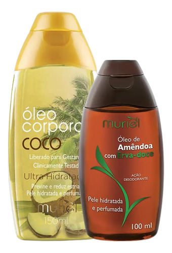 Kit Muriel 02 Óleo Corporal De Amêndoas Com Erva Doce + Coco