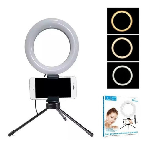 Ring Light De Mesa Iluminador De Led Tripé 6 Polegadas 16cm