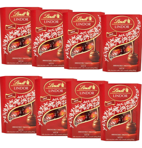 8x Bombom Chocolate Suiço Lindt Lindor Ao Leite 37g