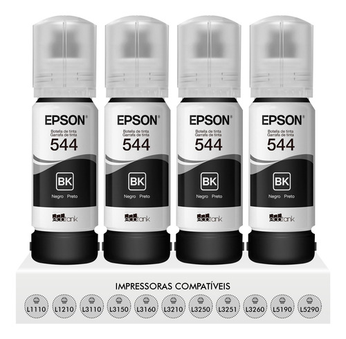 Kit 4 Refis Tinta Preta Originais Epson T544 3150/3210/3250