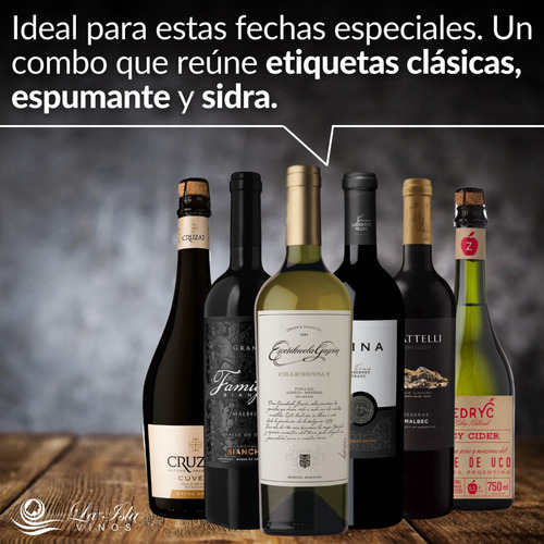 Vino Clasicos Mix + Espumante Sidra. Caja Full 6 Botellas --