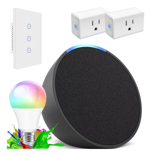 Combo Asistente Alexa Echo Pop Bombillo Interruptor Enchufes