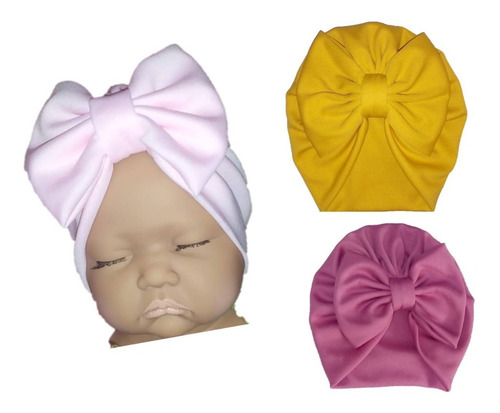 Paquete Turbantes Gorros Algodón Bebe Moño 0-12 M