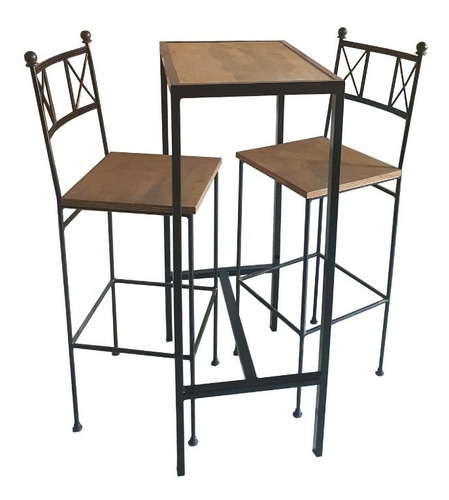Imagen 1 de 7 de Mesa Barra Industrial + 2 Taburetes En Hierro Forjado Bar