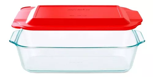 Asadera Molde Vidrio Pyrex Horno Microondas Tapa Roja 7322