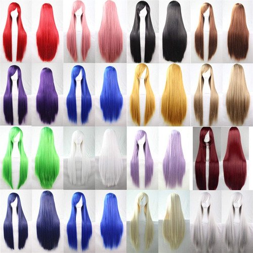 ** Pelucas Larga Y Liso Cabello Cosplay Con Flequillo