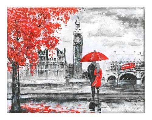 Cuadro Londres Big Ben Tipo Oleo Lienzo Canvas Alta Calidad Tipo Galería No Sintético