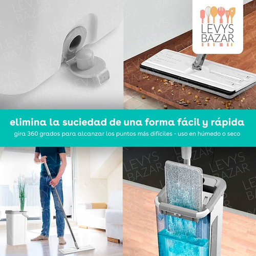 Imagen 2 de 7 de Trapeador Balde Escurridor 2 Mopas Paños Plana Limpieza 360