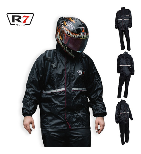 Impermeable R7 Racing Para Motociclista- Negro